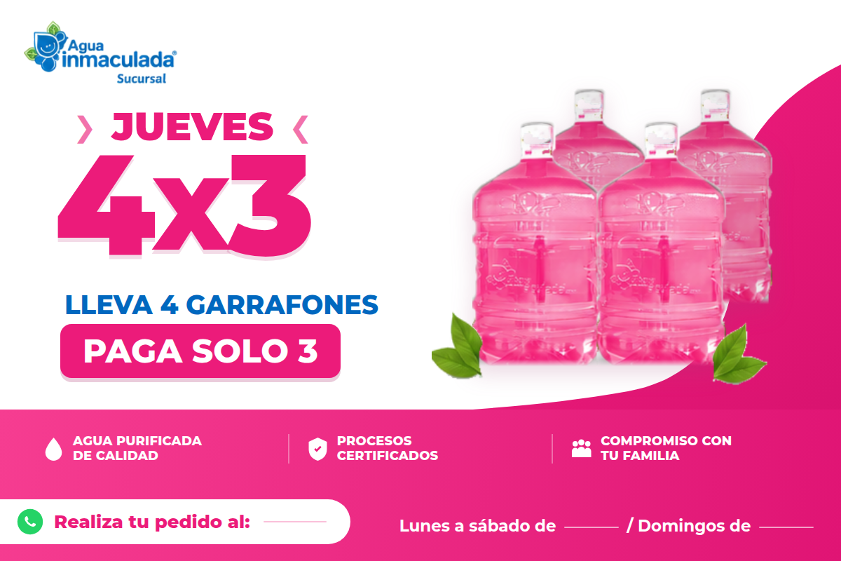 Jueves 4x3 exclusivo AVMX: lleva 4 garrafones y paga solo 3