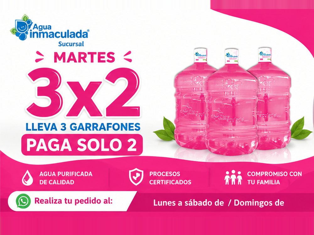 Martes 3x2: lleva 3 garrafones y paga solo 2